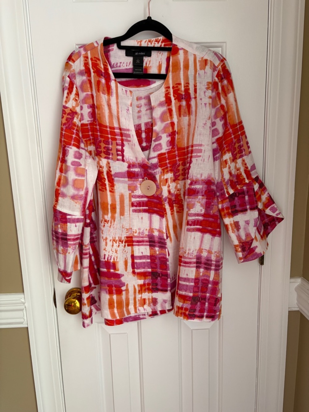 Ali Miles Pink & Orange Abstract Button-Front Tunic